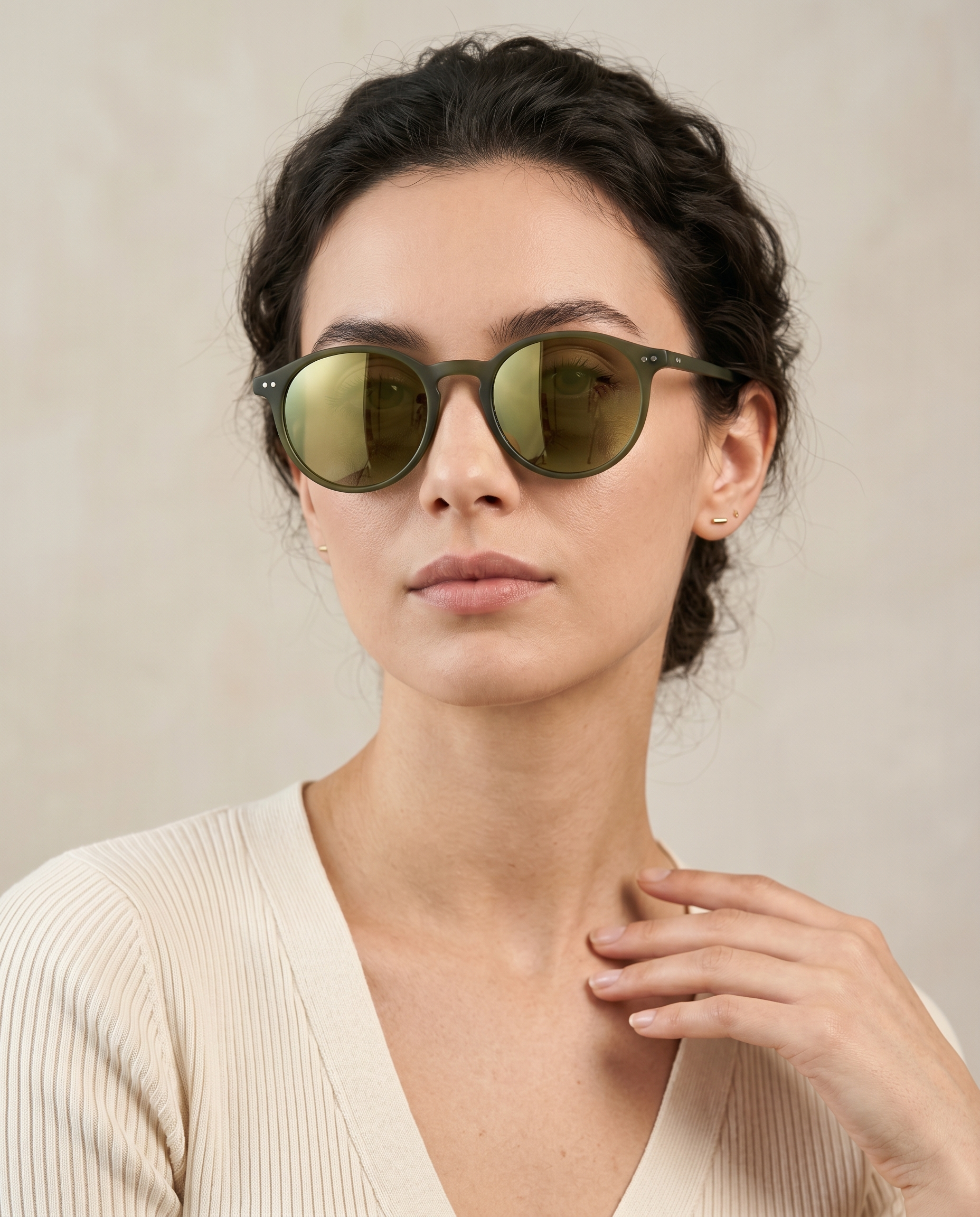 Olive Round Mirrored Sunglasses for Women