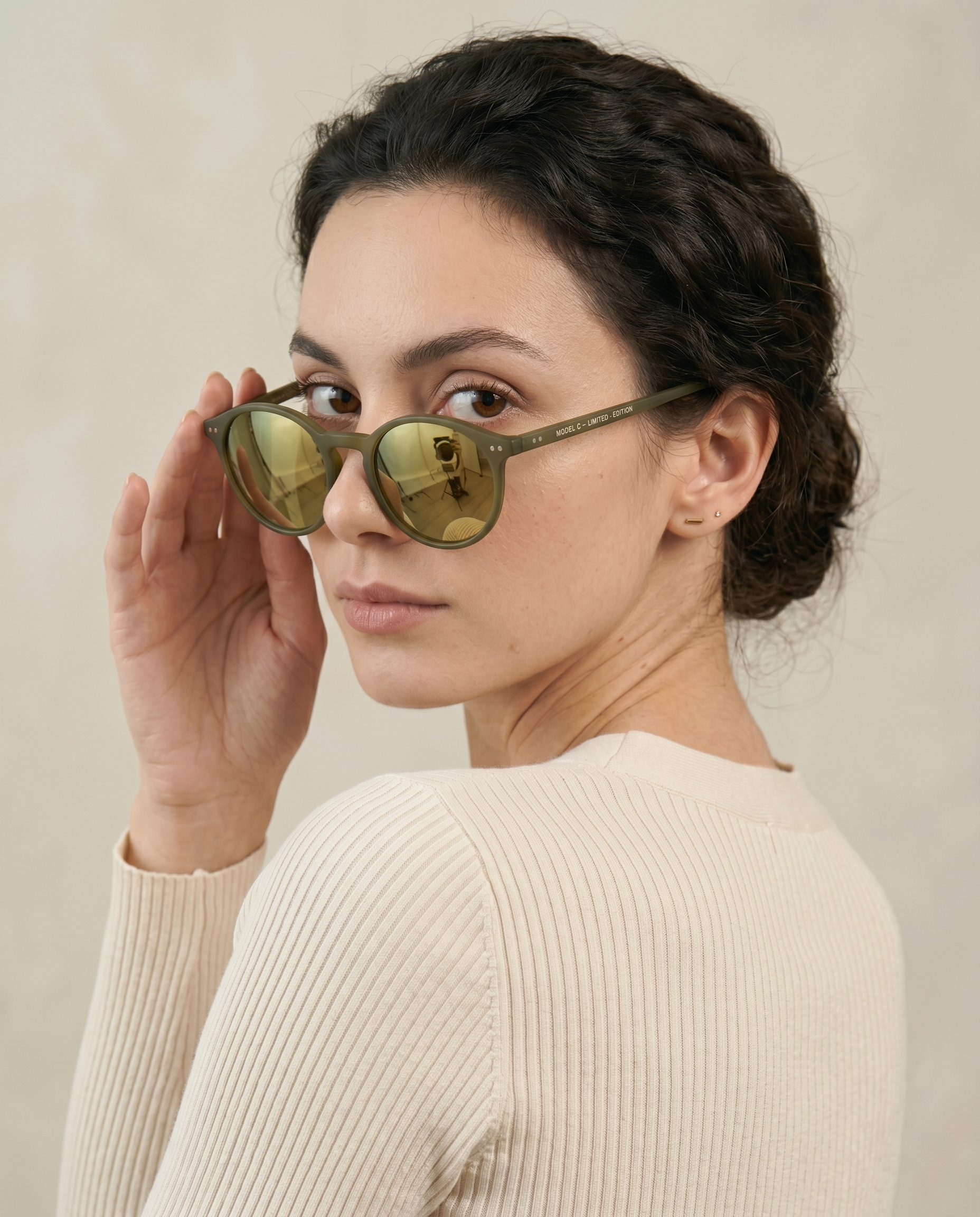 Olive Round Mirrored Sunglasses for Women