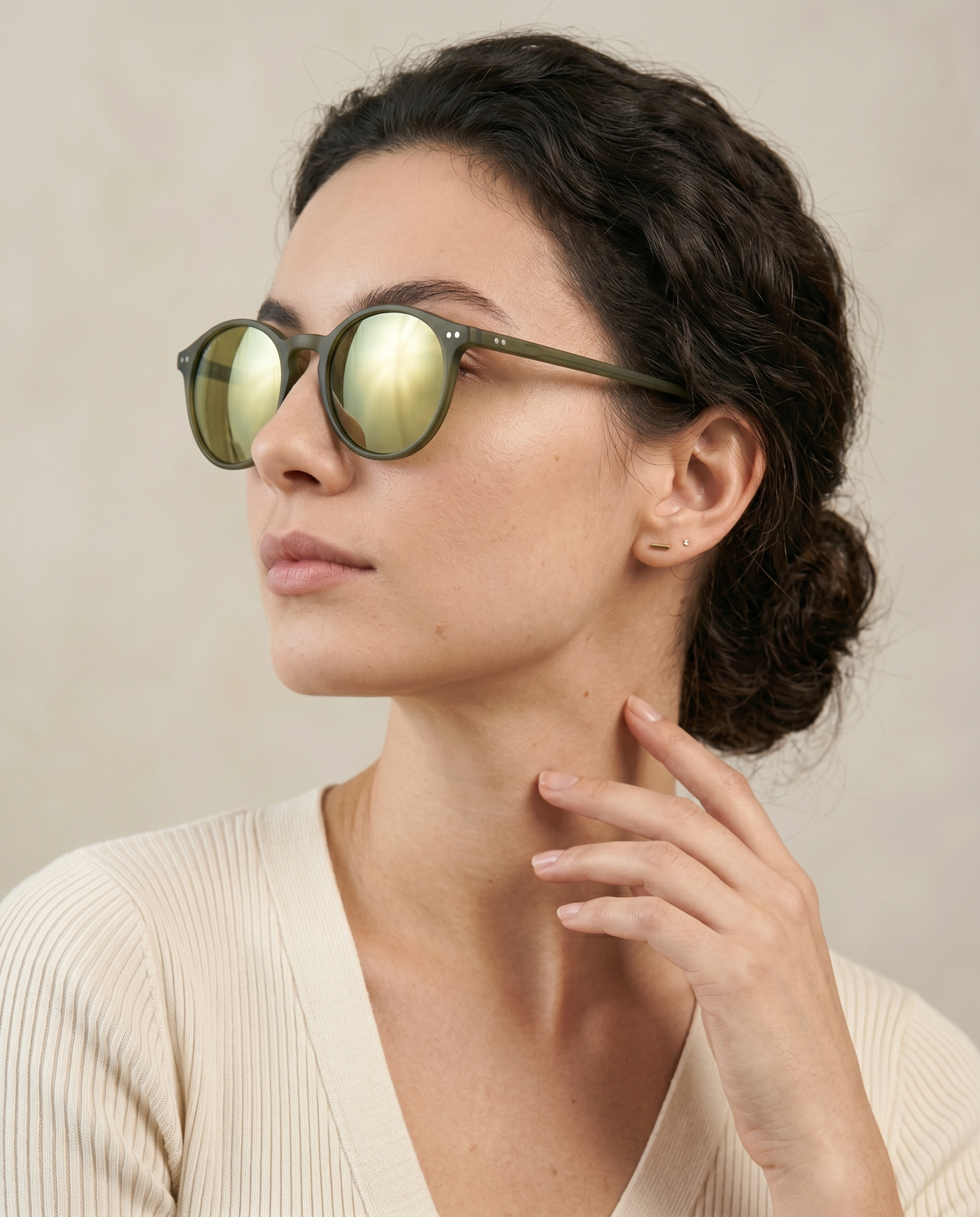Olive Round Mirrored Sunglasses for Women